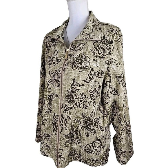 Chico's Zenergy~Woman Sz. 3(XL)~Green/Brown Floral Print Full Zip Jacket Stretch - Picture 1 of 9